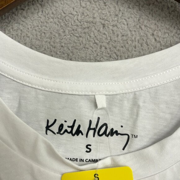 NEW Keith Haring Women's S T-Shirt Red Dog Graphic White Cotton Blend - Picture 7 of 10